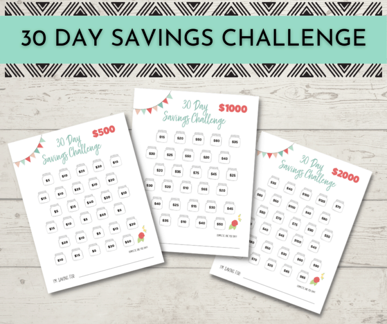 30 Day Savings Challenge Printable Worksheet Insane Freedom